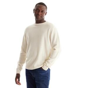 SOFT CLOTH Men's Crewneck Sweater XL Cream 100% Extra Fine Merino Wool NWT